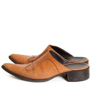 Vintage Gianni Barbato Mules Brown Leather Slip-On Western Italy EU 36.5 / US 6